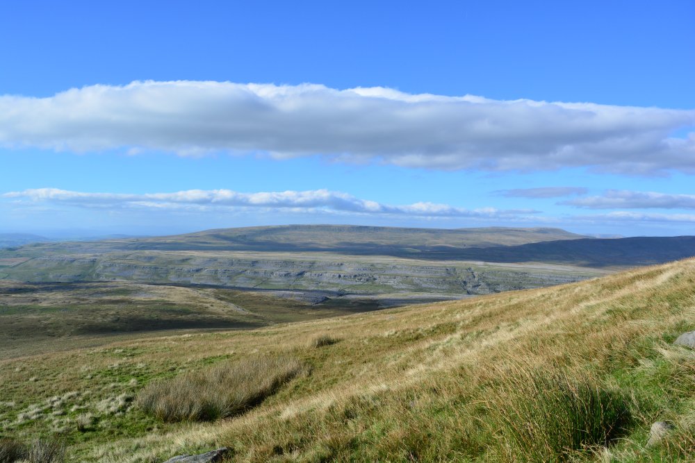 Ingleton Fells Climbing to Ingleborough summit walk from Ingleton Fell Lane Track ...